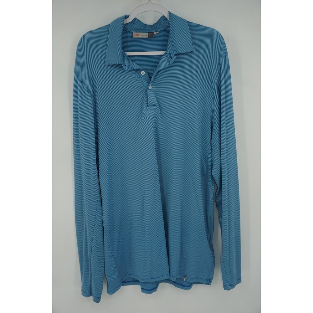 KJUS Polo Shirt Blue Stripe Long Sleeve UPF 50+ Performance Golf Men's Large